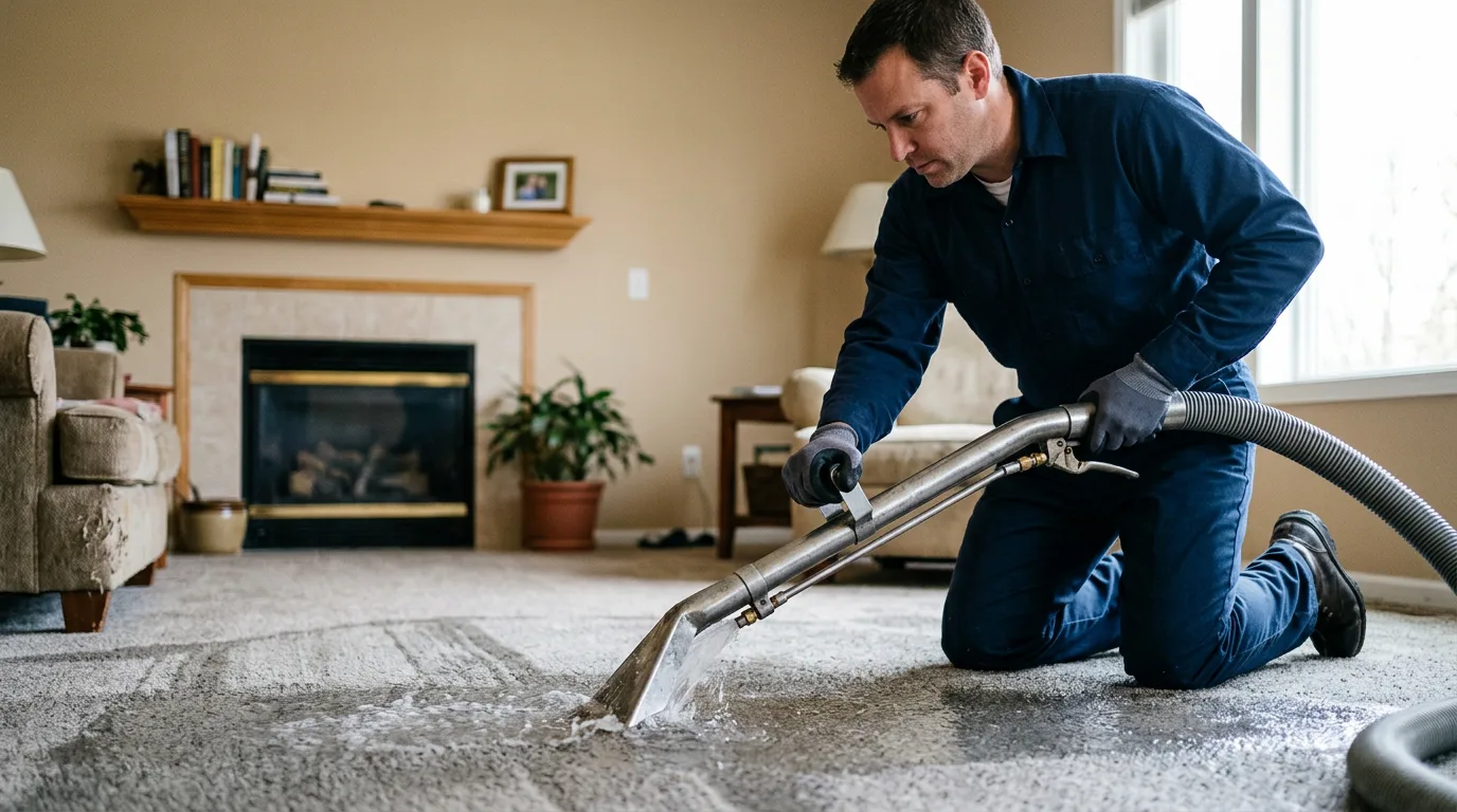 Water damage restoration technician working near Ridott, IL